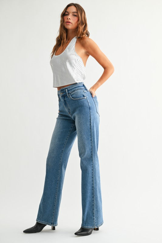 Andy Waistband Detail Wide Leg Jeans