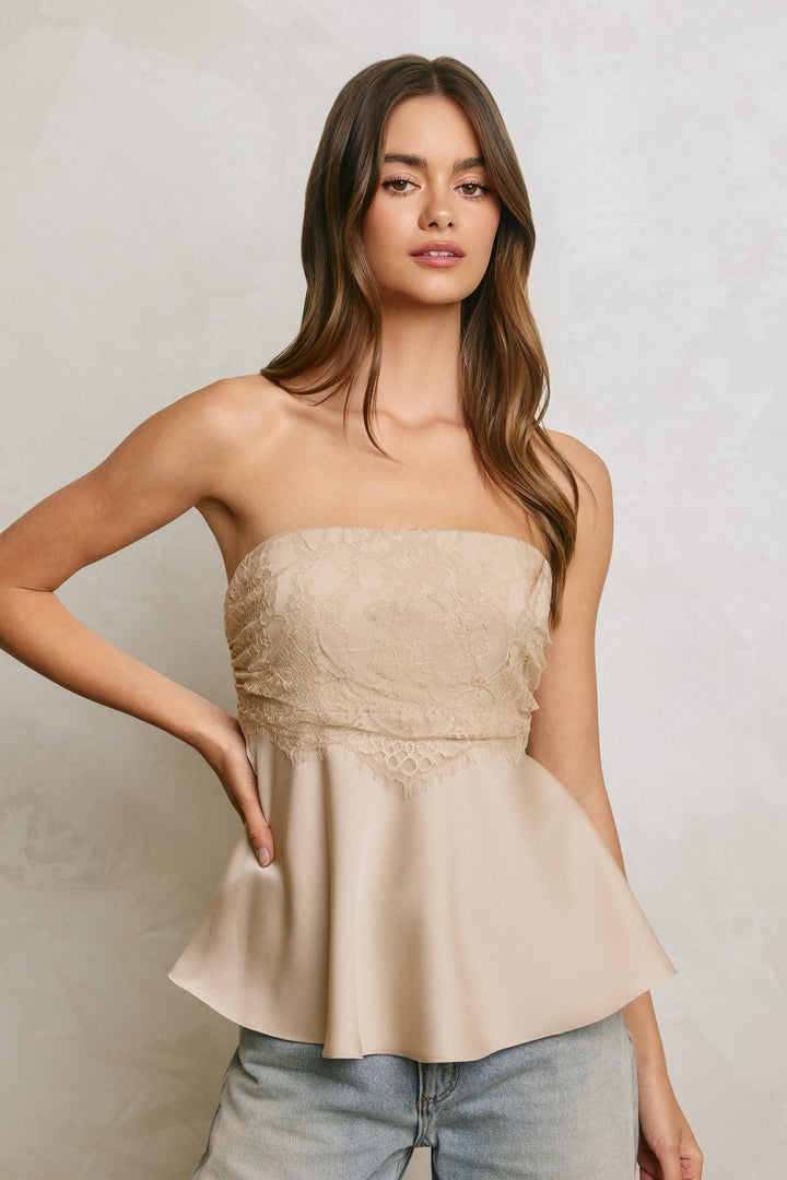 Sasha Satin Lace Trim Tie Back