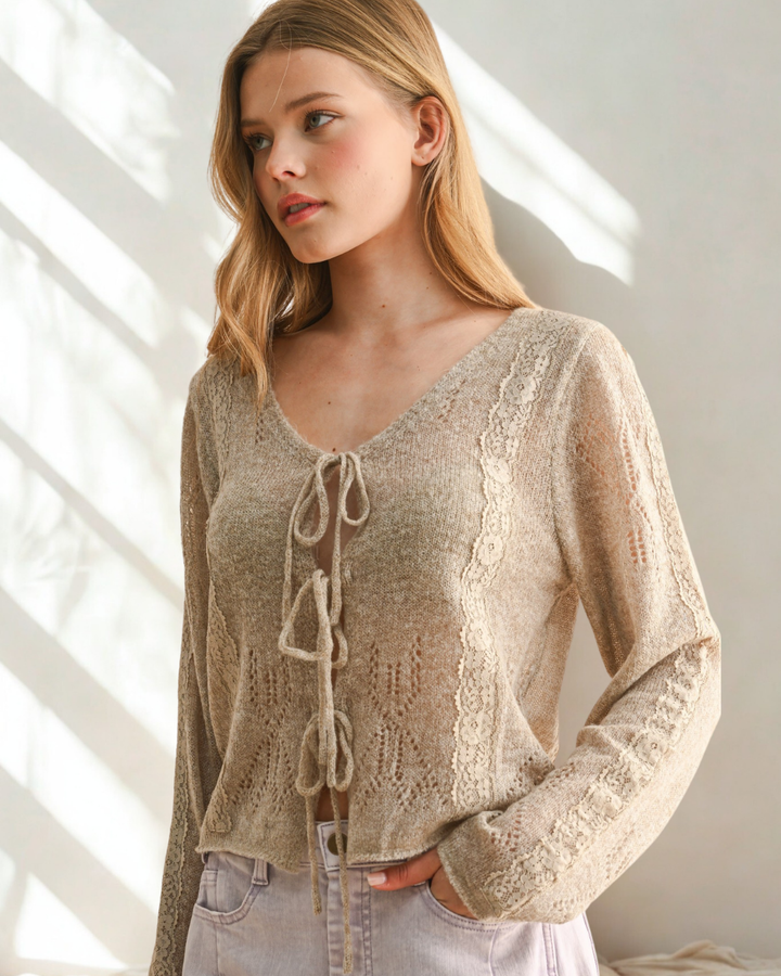 Shawna Lace Contrast Tie Cardigan