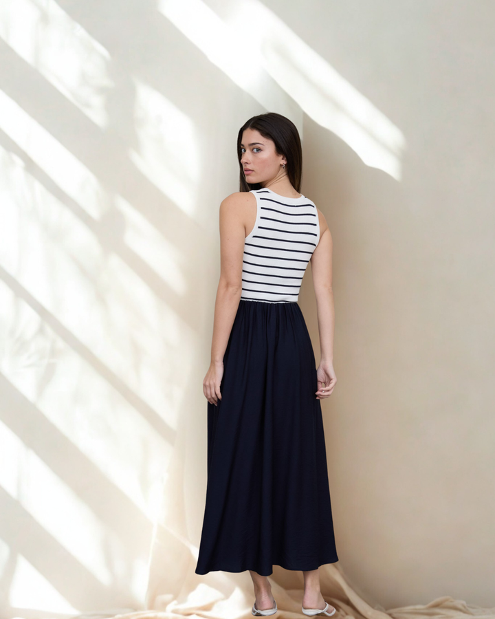 Amber Solid/Stripe Midi Tank Dress