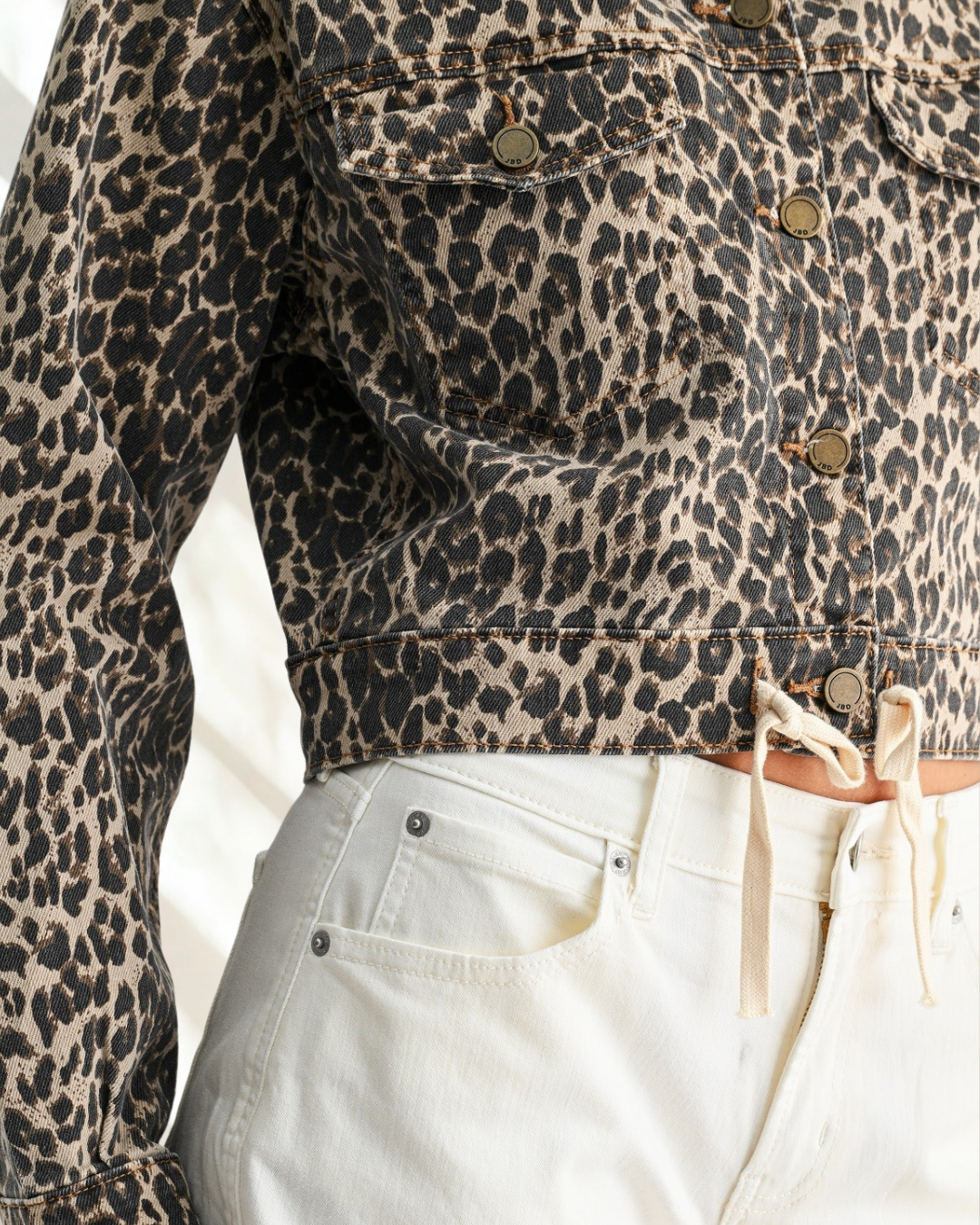 The Jayde Leopard Denim Jacket with Tie