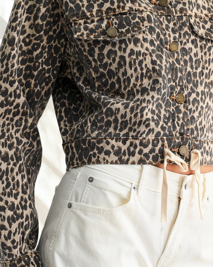 The Jayde Leopard Denim Jacket with Tie