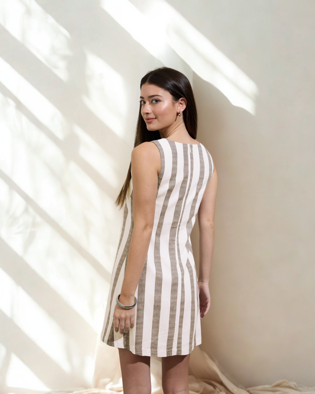 Amilia Stripe Tonal Linen Mini Dress