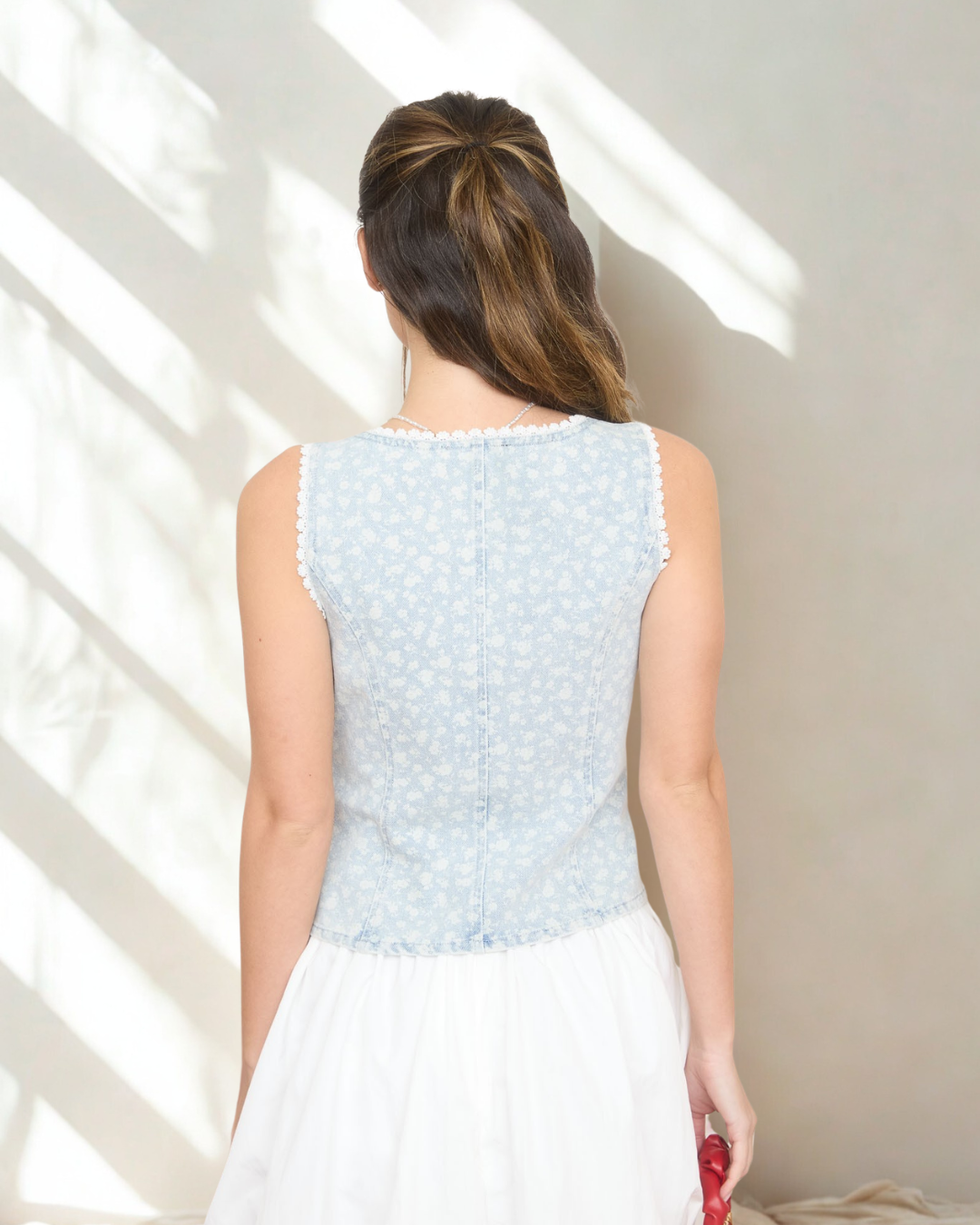 Mable Floral Print Denim Vest