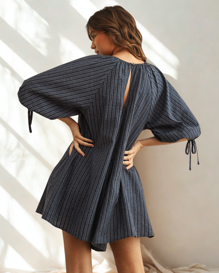 Sydney 3/4 Sleeve Striped Embroidered Romper