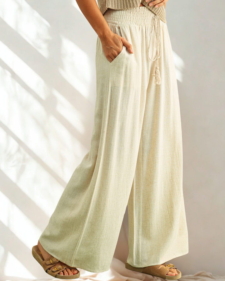 Blake Cotton Linen Smocked Waist Pant