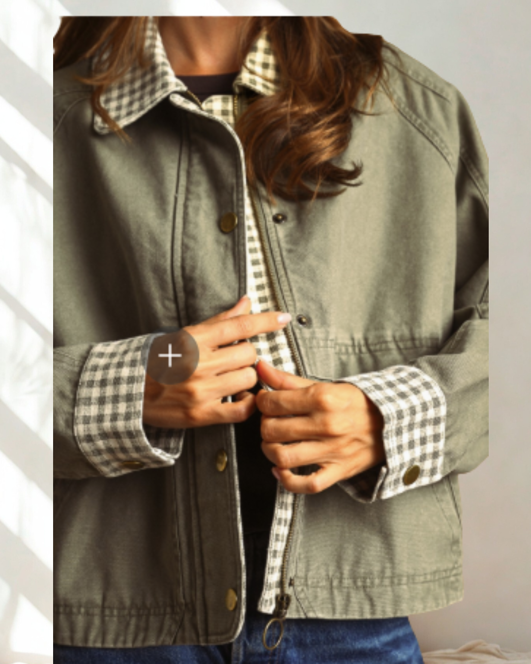 Gabby Gingham Collar Twill Jacket
