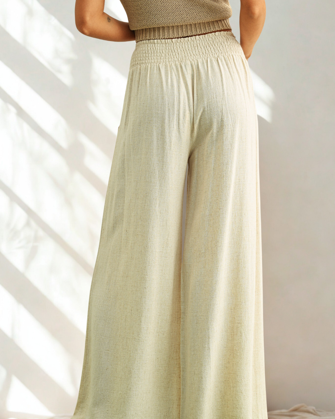 Blake Cotton Linen Smocked Waist Pant