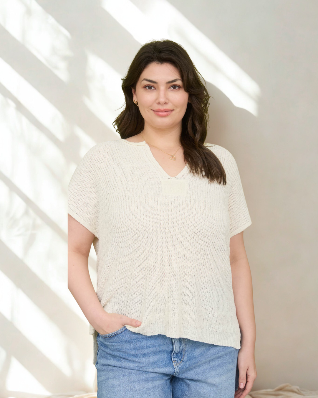 Samantha Split Neck Sweater Top