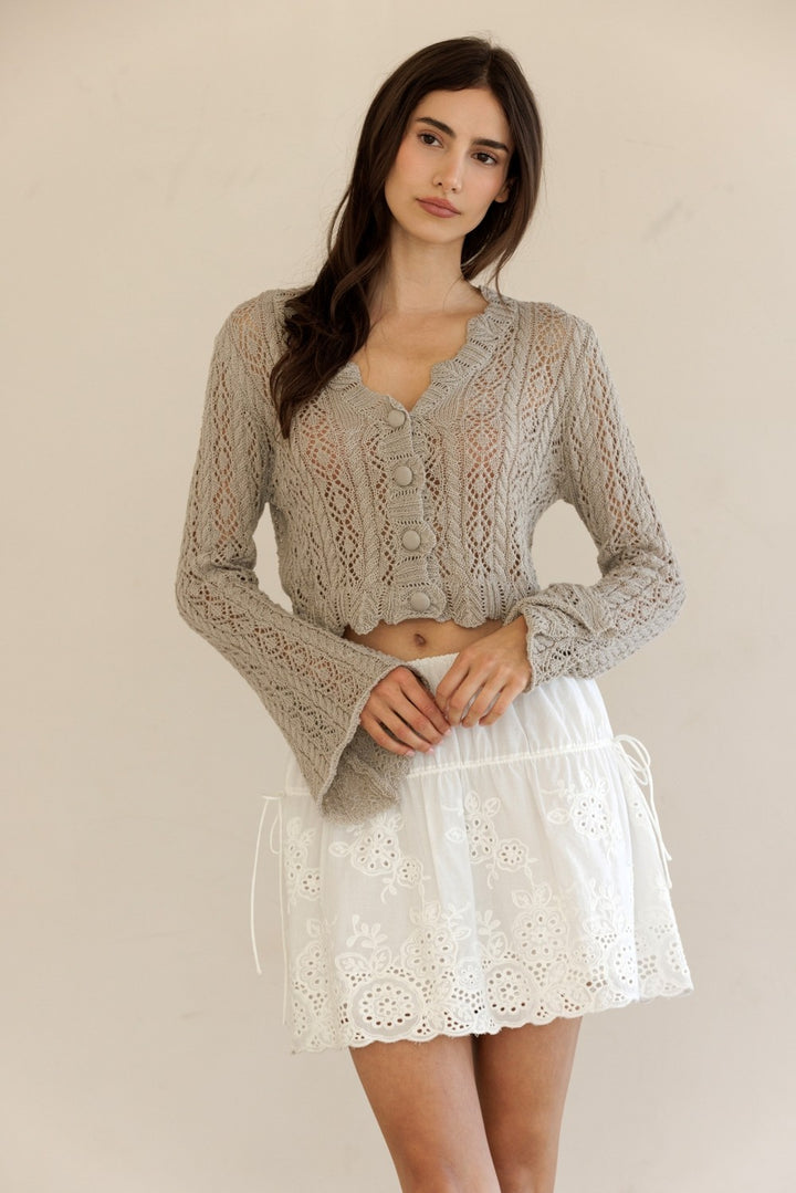 Amyre Bell Sleeve Crochet Sweater