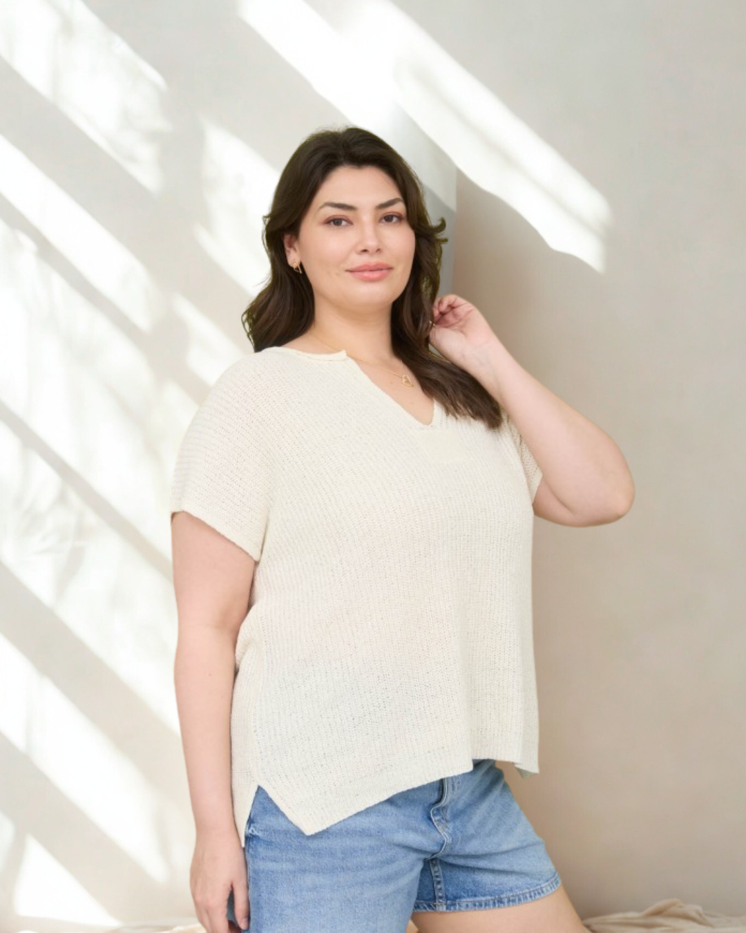 Samantha Split Neck Sweater Top