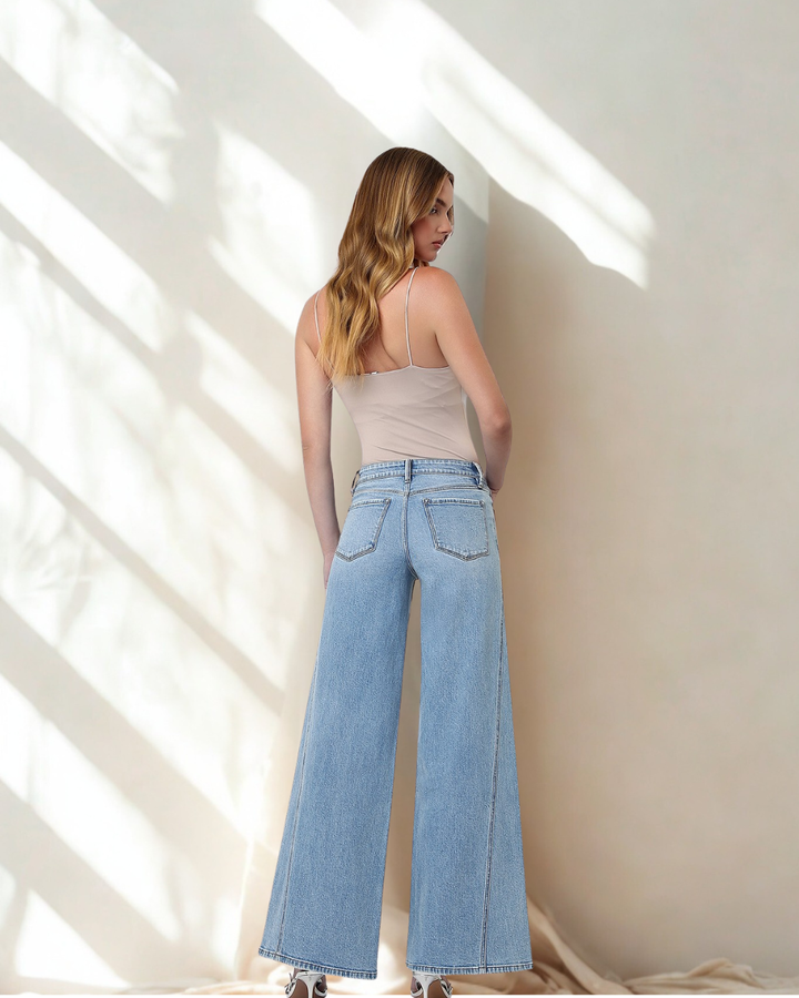 The Marli Mid-Rise Twist Seam Wide Leg Jean