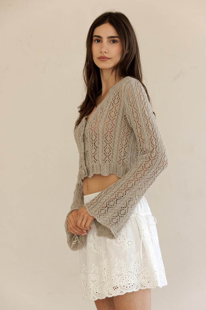Amyre Bell Sleeve Crochet Sweater