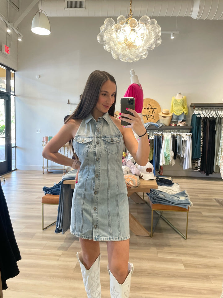 Jolene Halter Denim Dress