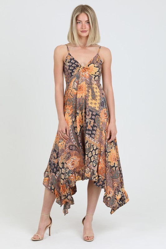 Paisley Hanky Hem Maxi Dress