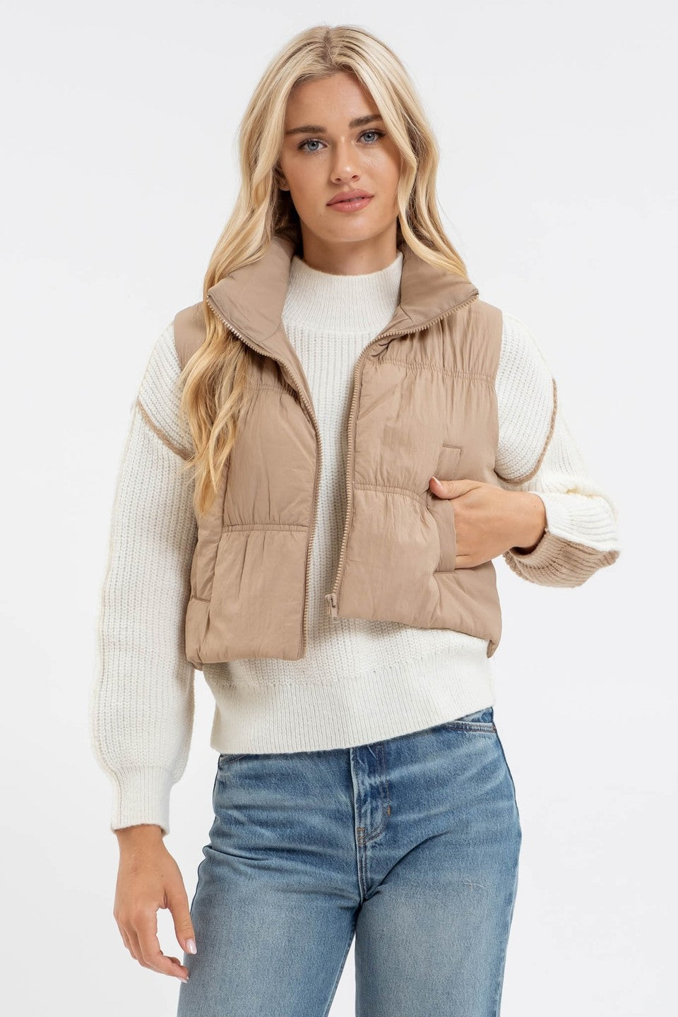 Sheli Puff Crop Zipper Vest