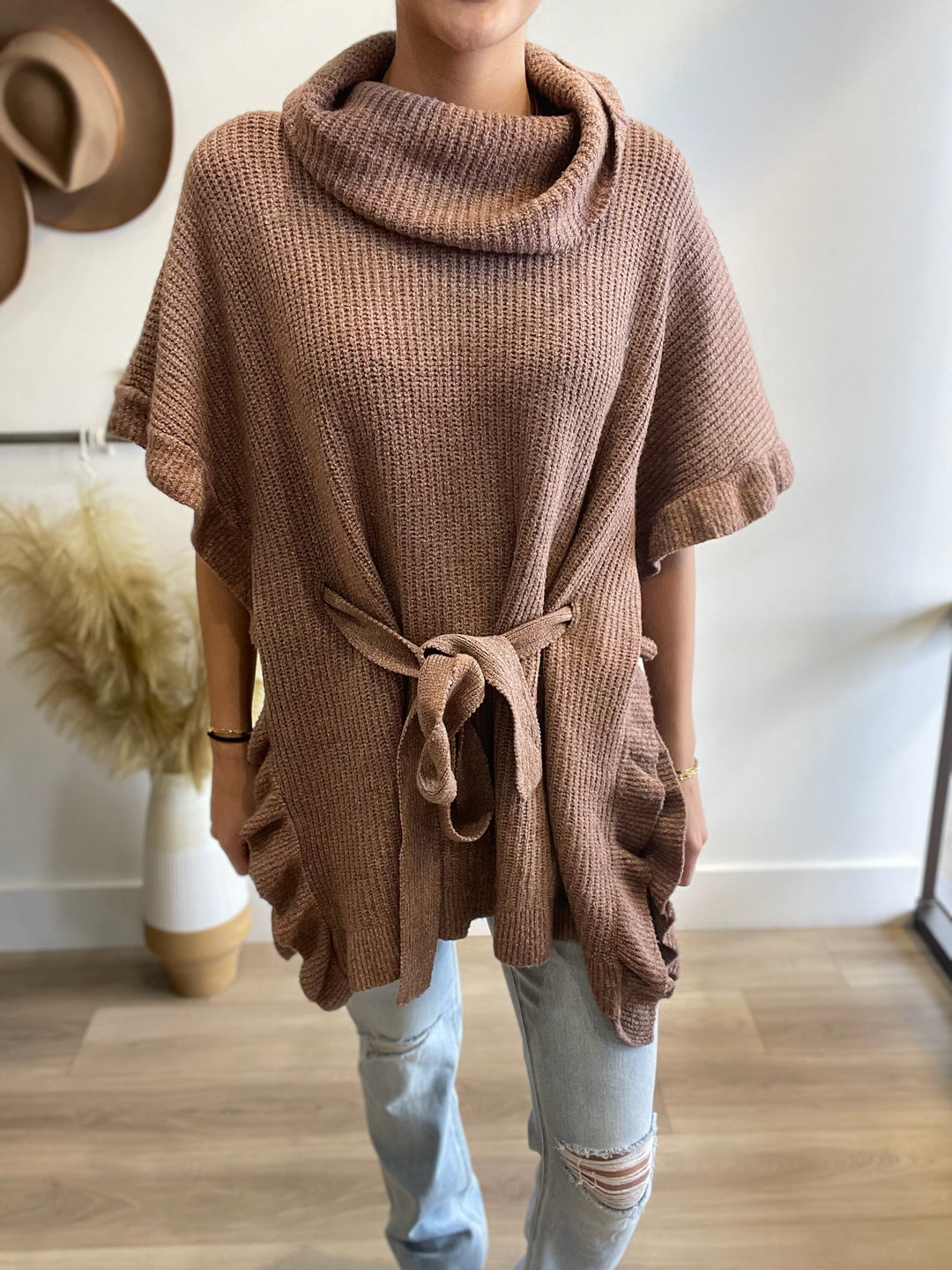 Iris Turtle Neck Ruffled Poncho