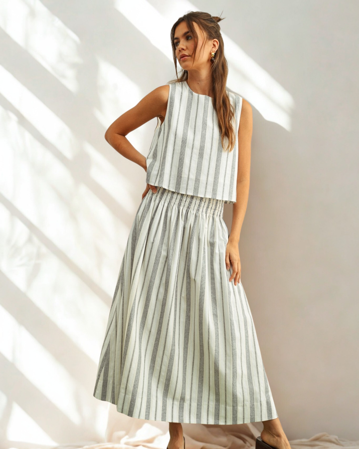Ariella Stripe Maxi Skirt and Top Set