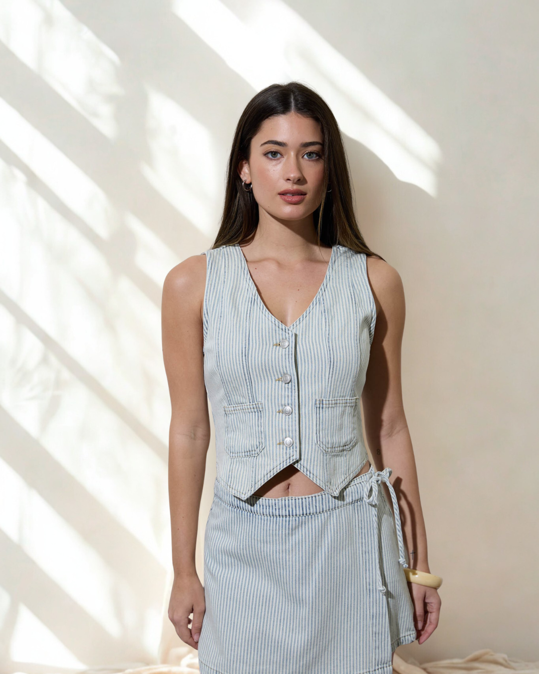 Mikala Washed Stripe Denim Vest