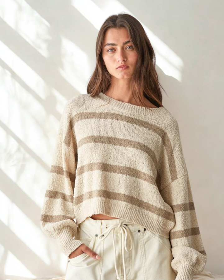Tori Stripe Popcorn Crop Sweater Top