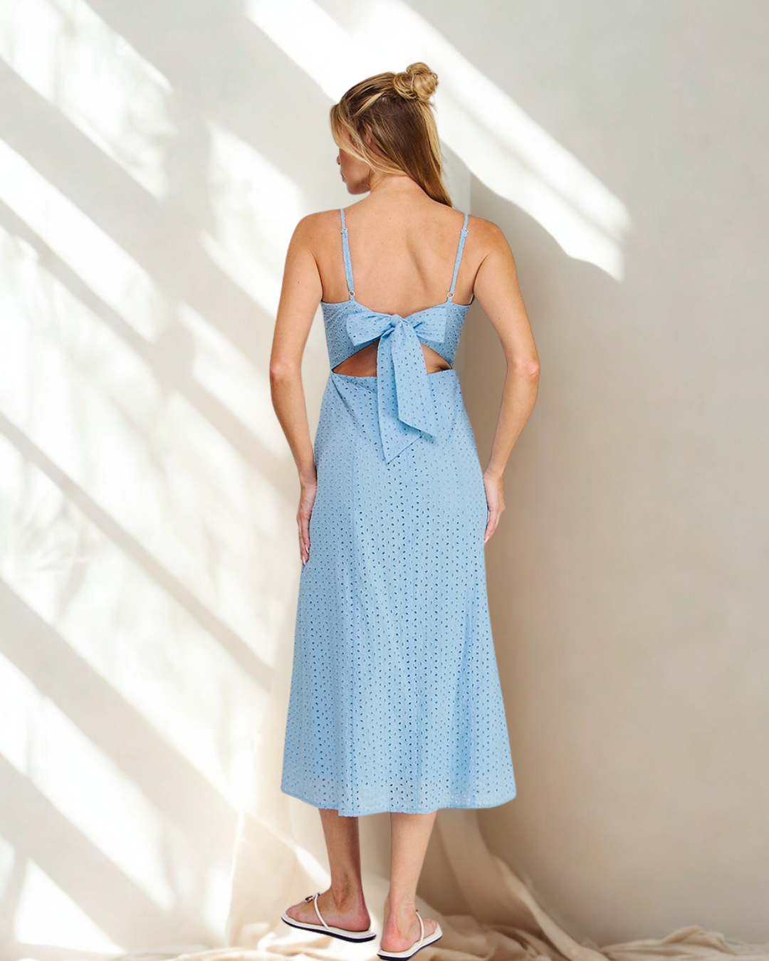 Bri Eyelet Tie Back Midi Dress