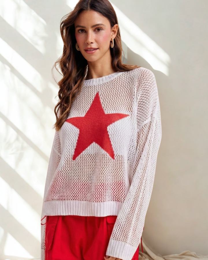 Niah Oversized Mesh Knit Star L/S Top
