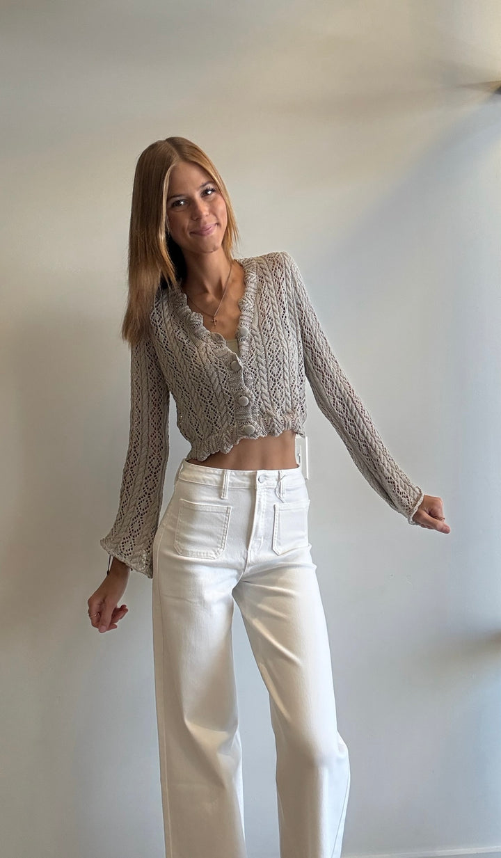 Amyre Bell Sleeve Crochet Sweater