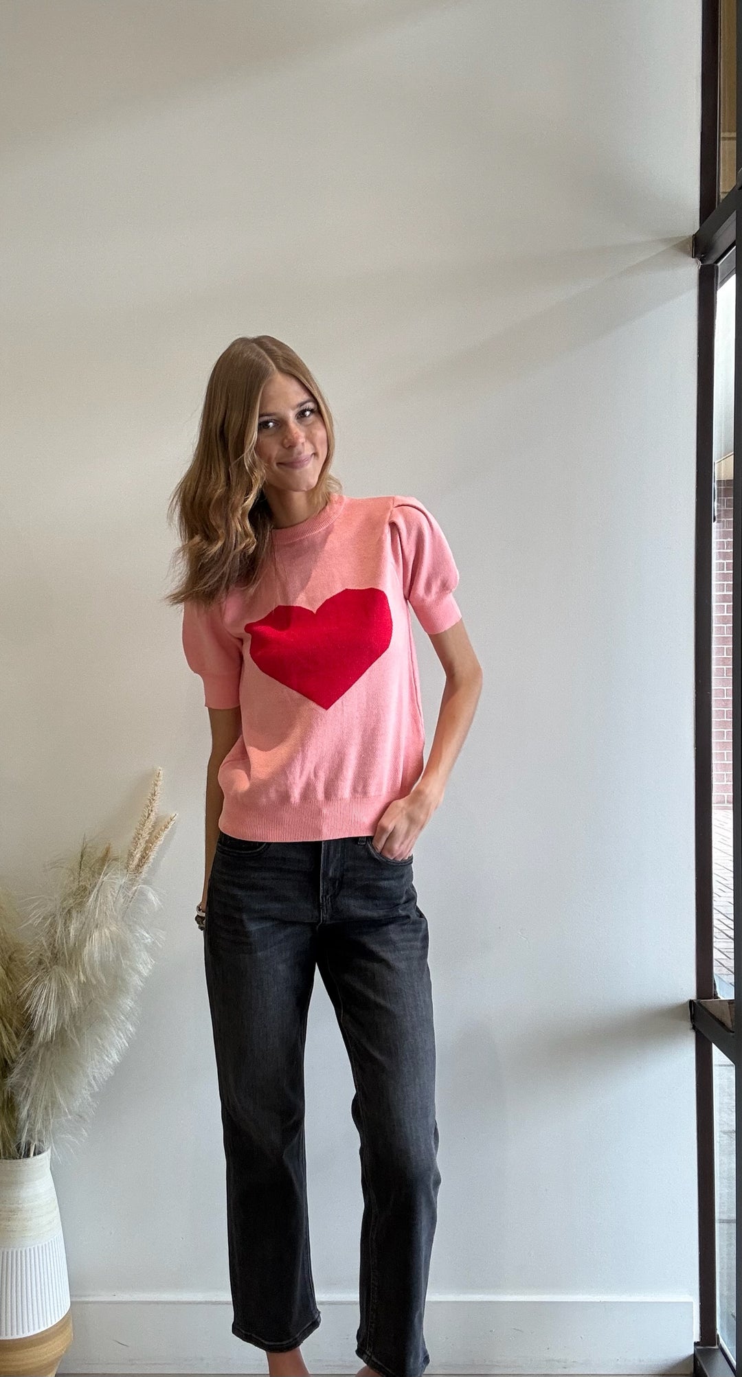 Amelia Short Sleeve Heart Sweater Top