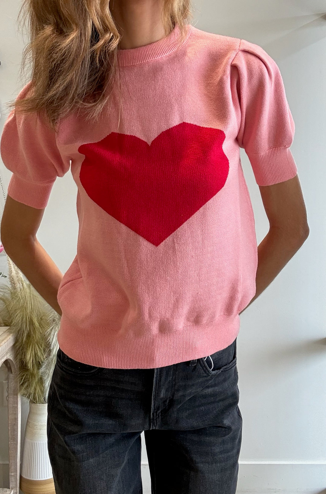 Amelia Short Sleeve Heart Sweater Top