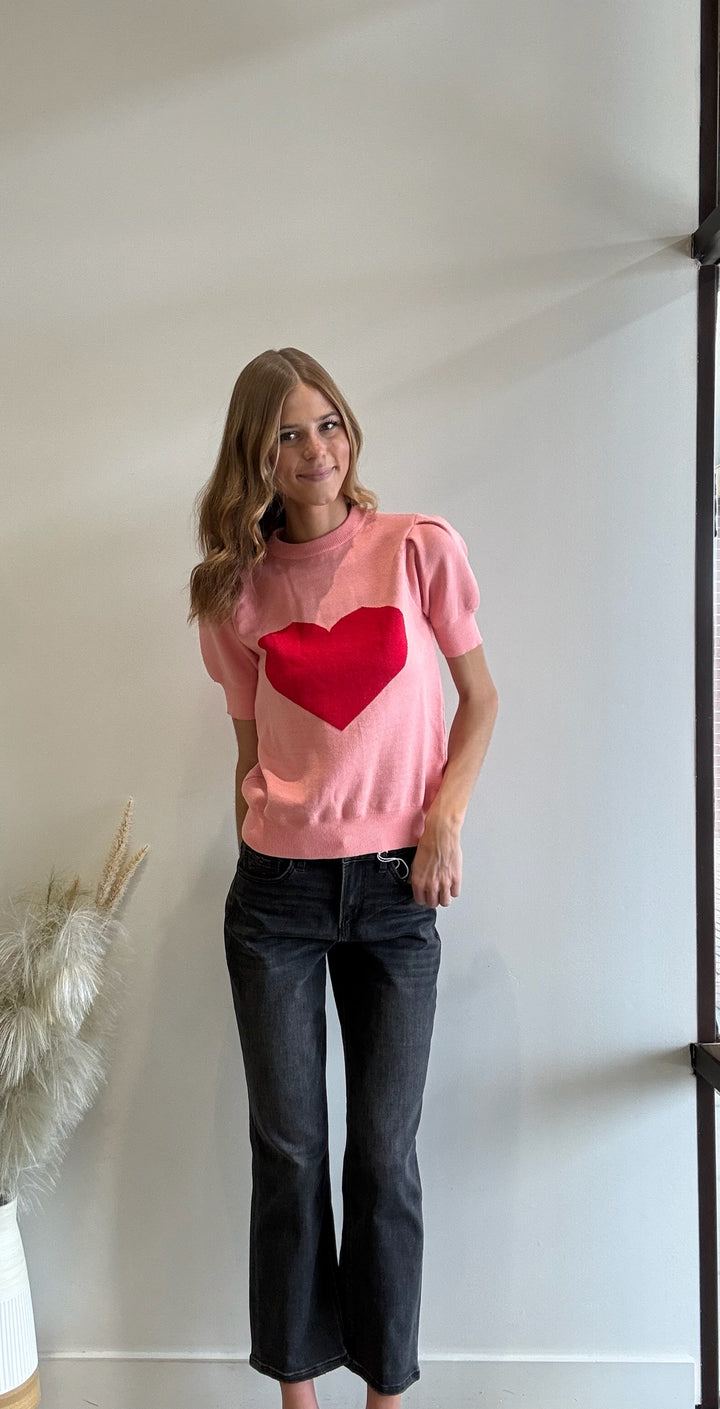 Amelia Short Sleeve Heart Sweater Top