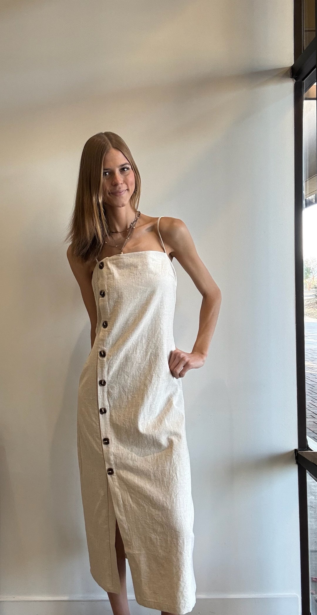 Analyse Button Detail Linen Maxi Dress