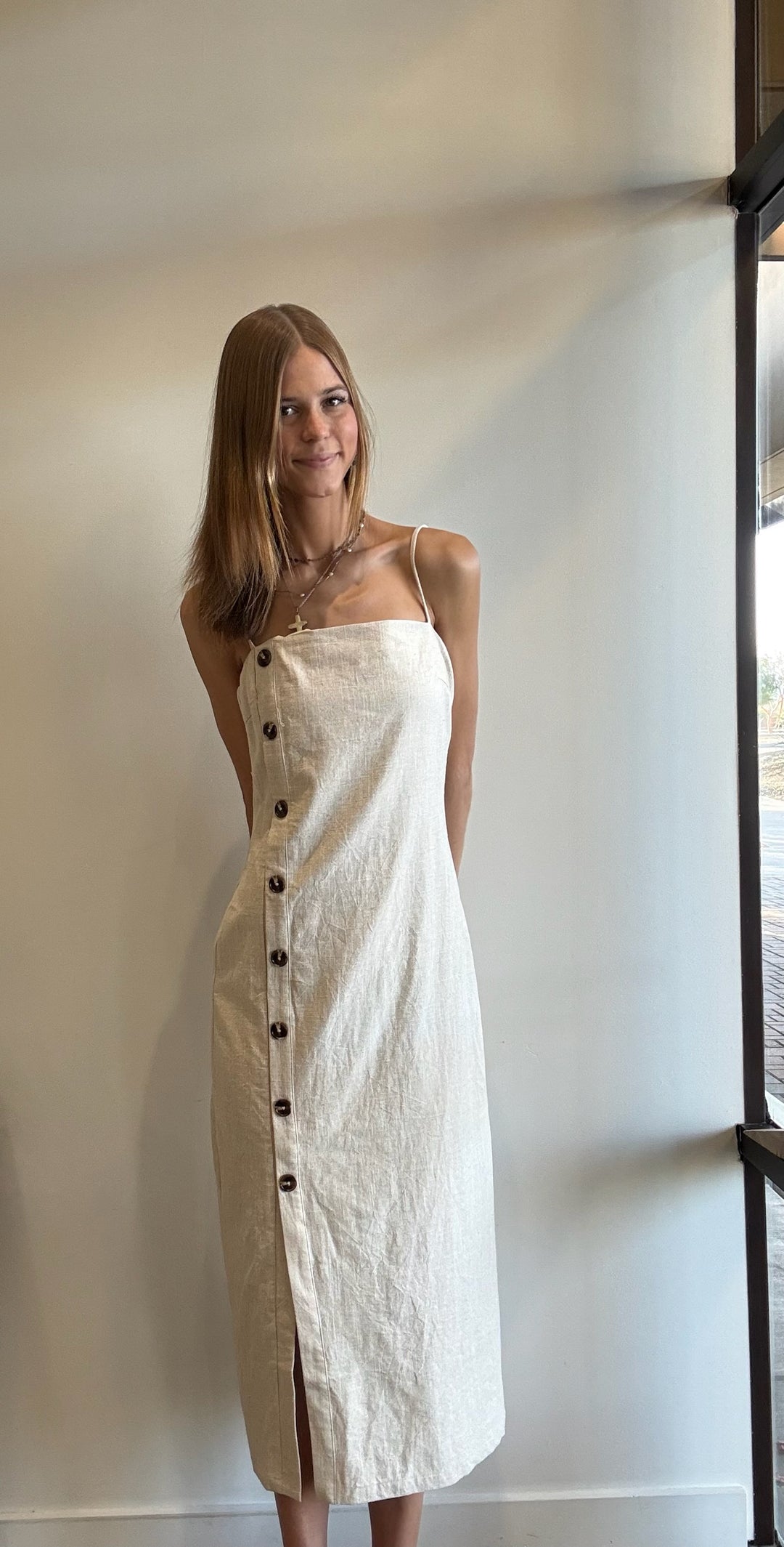 Analyse Button Detail Linen Maxi Dress