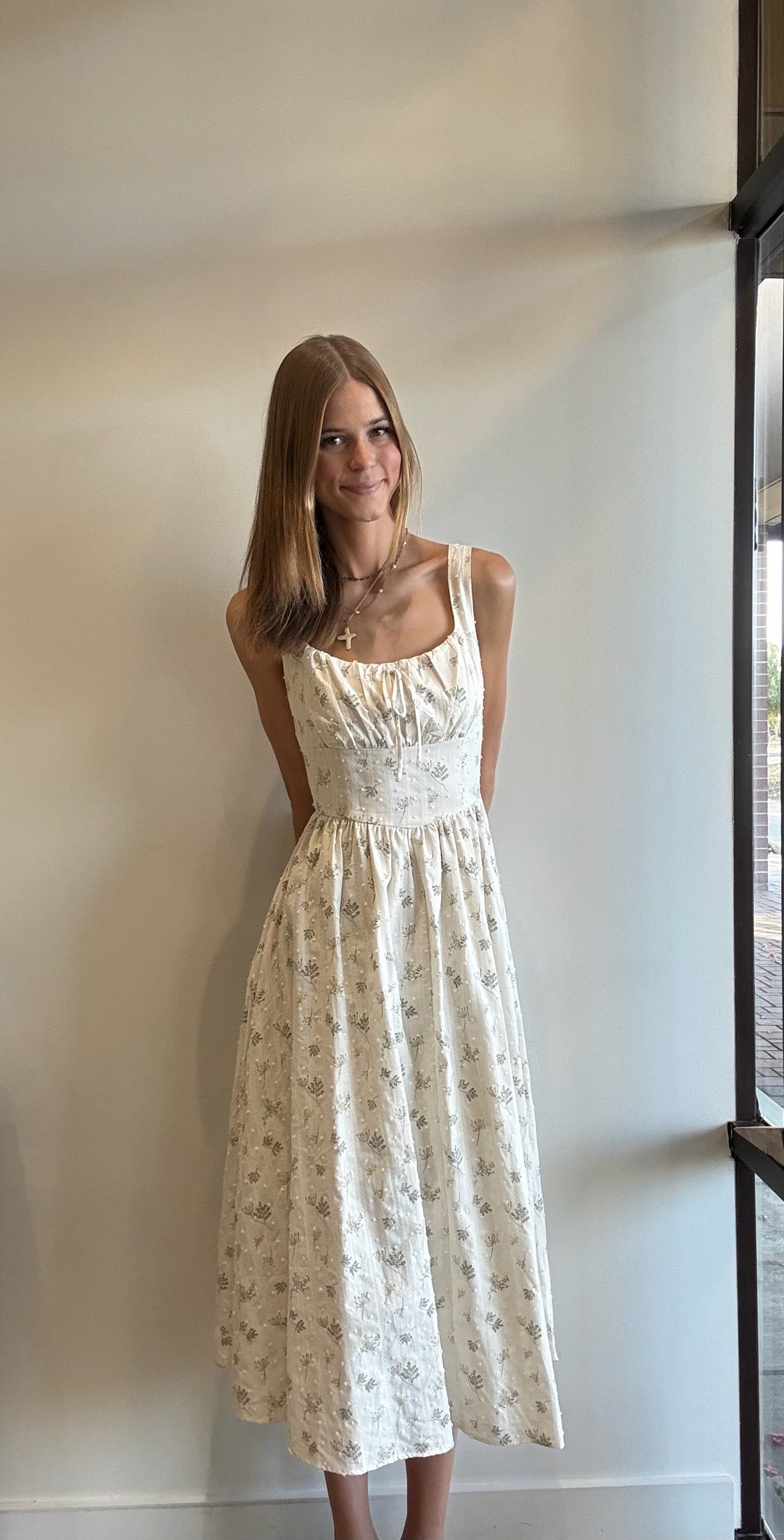 Hillary Floral Embroidered Midi Dress