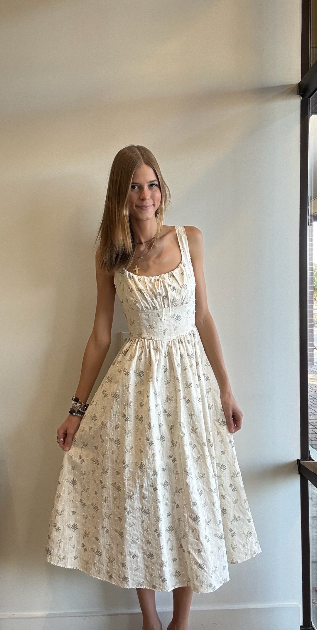 Hillary Floral Embroidered Midi Dress