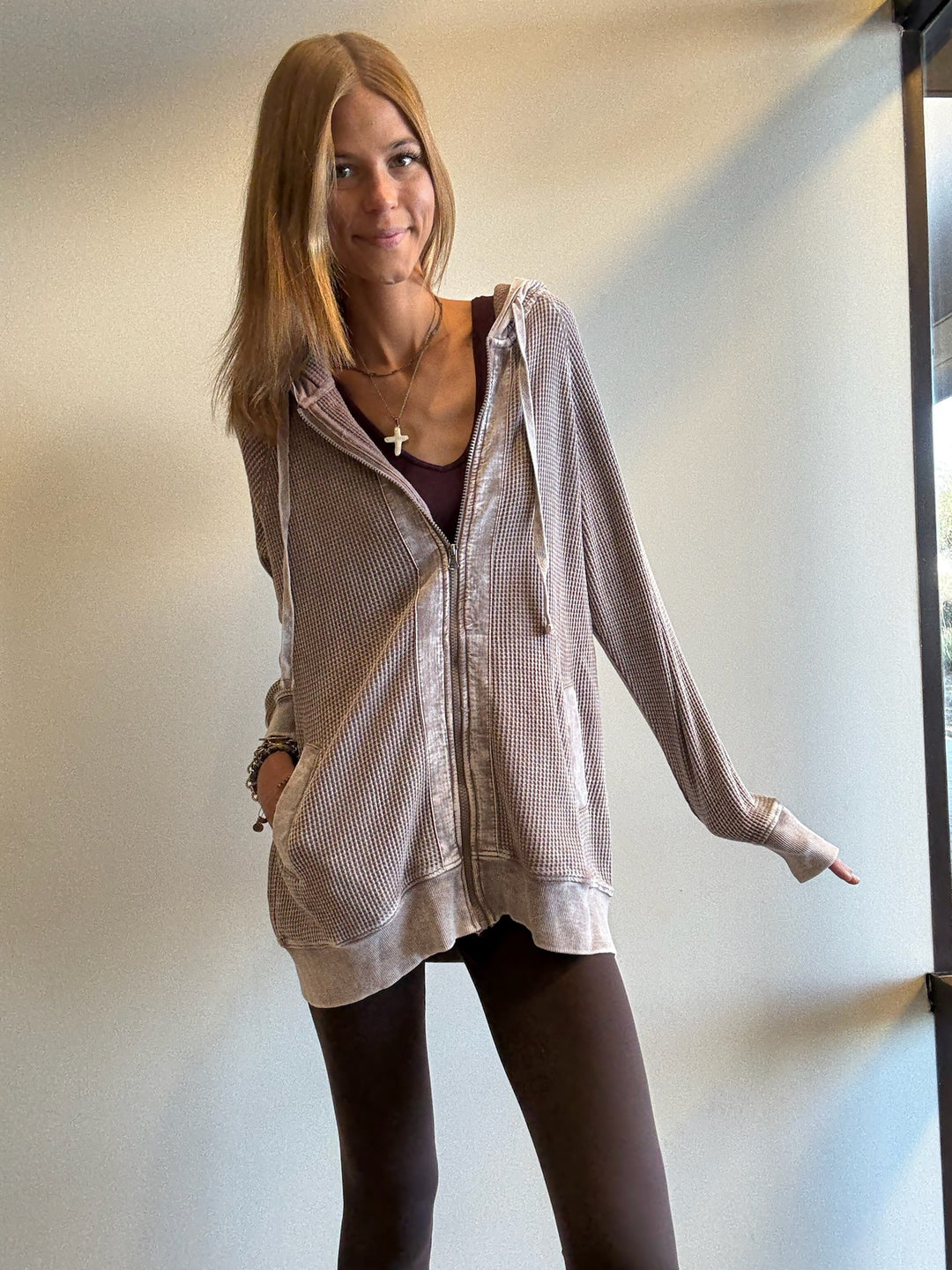 Cara Mineral-Washed Hooded Zip up Jacket