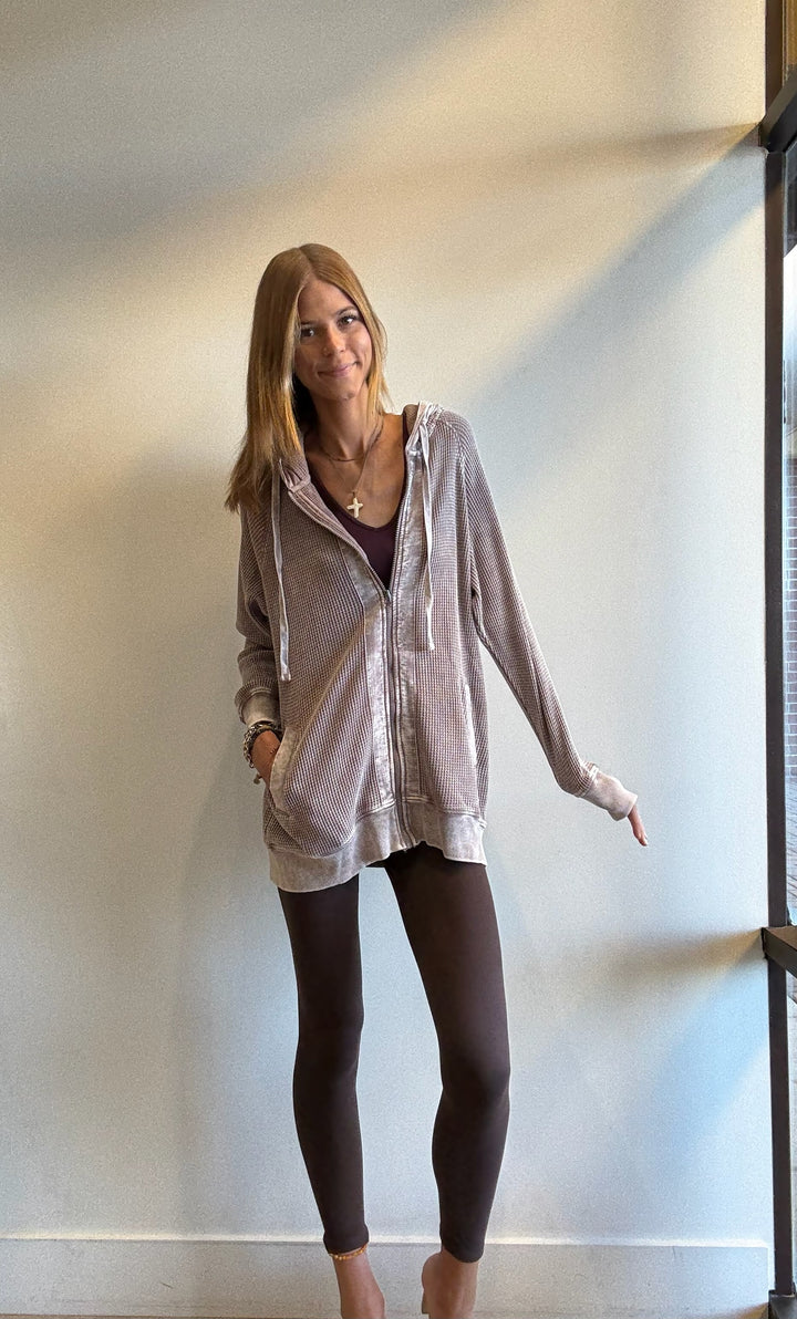 Cara Mineral-Washed Hooded Zip up Jacket