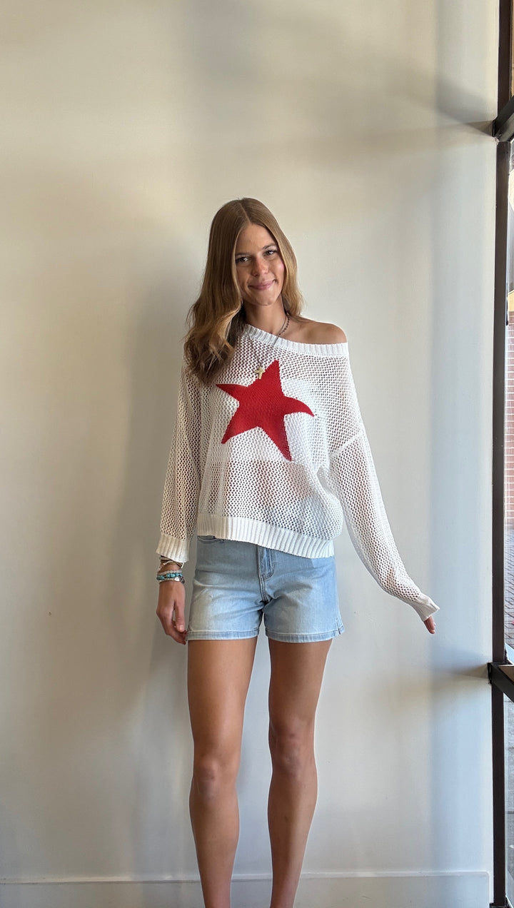 Niah Oversized Mesh Knit Star L/S Top