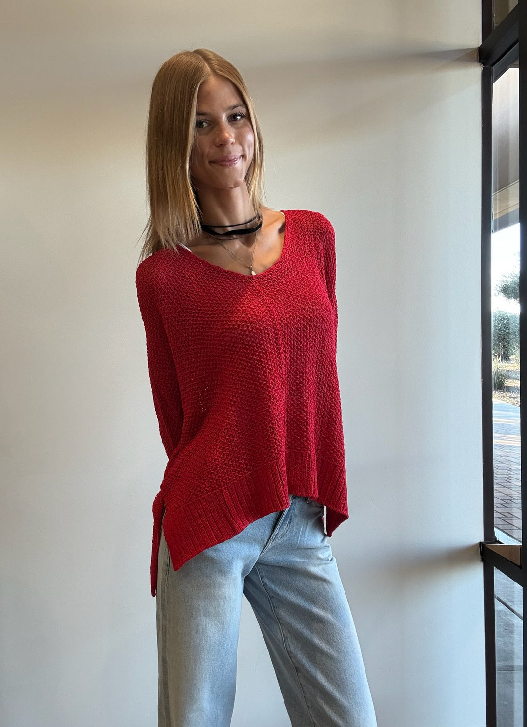 Chloe Dolman Sleeve Mesh Swing Sweater