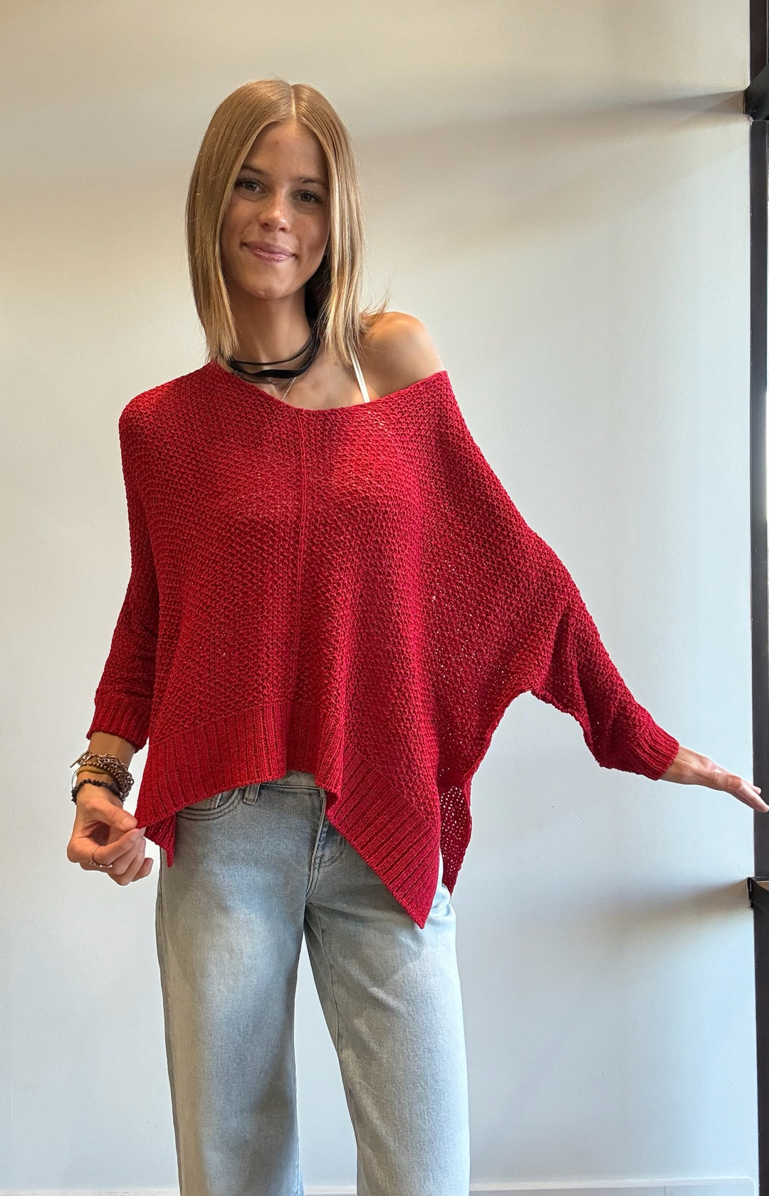 Chloe Dolman Sleeve Mesh Swing Sweater