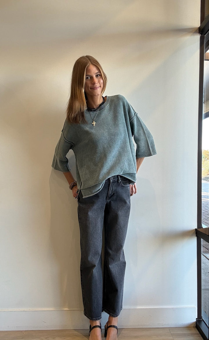 Zoe Washed 3/4 Sleeve Sweater Top