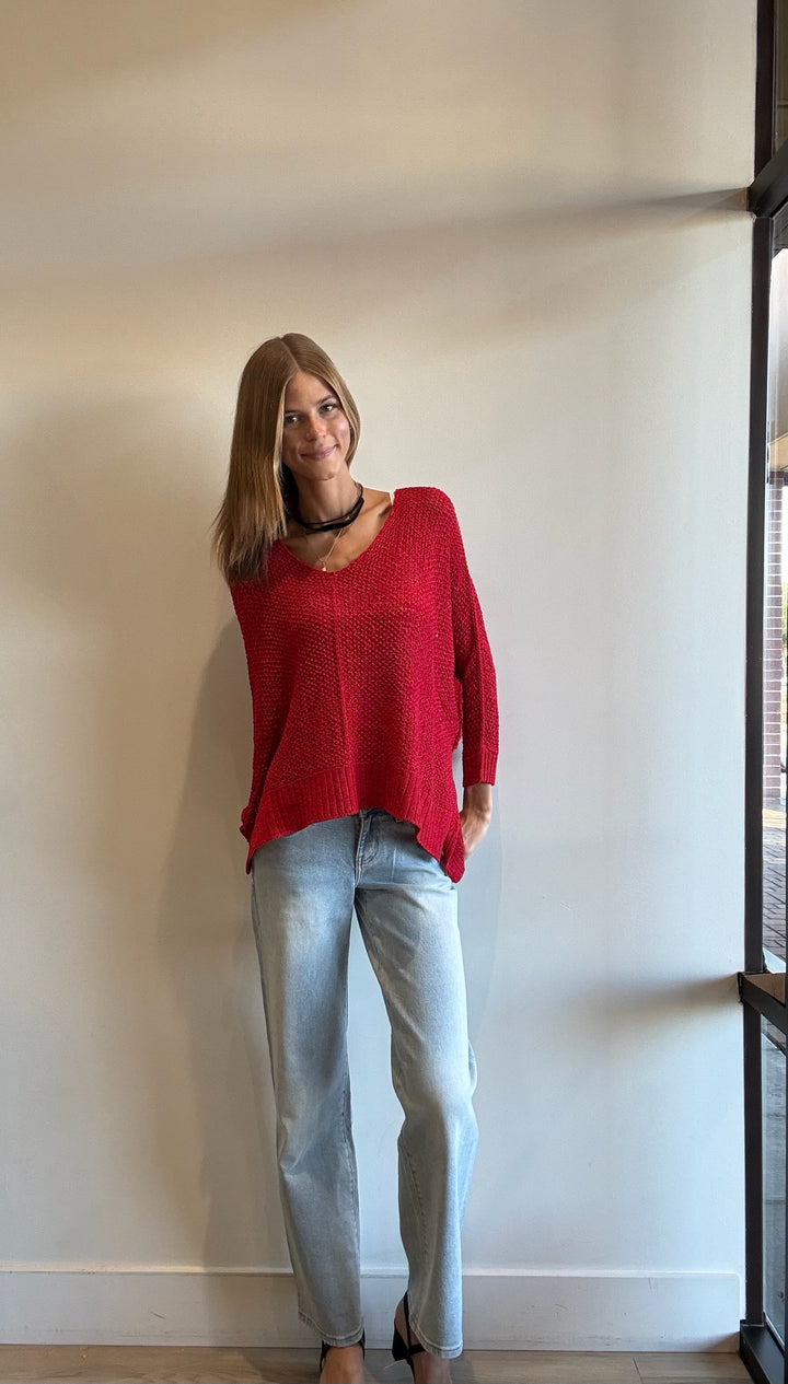 Chloe Dolman Sleeve Mesh Swing Sweater