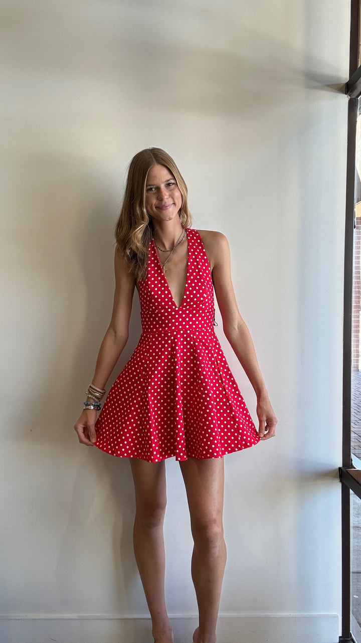 Reyna Halter Polka Dot Mini Dress