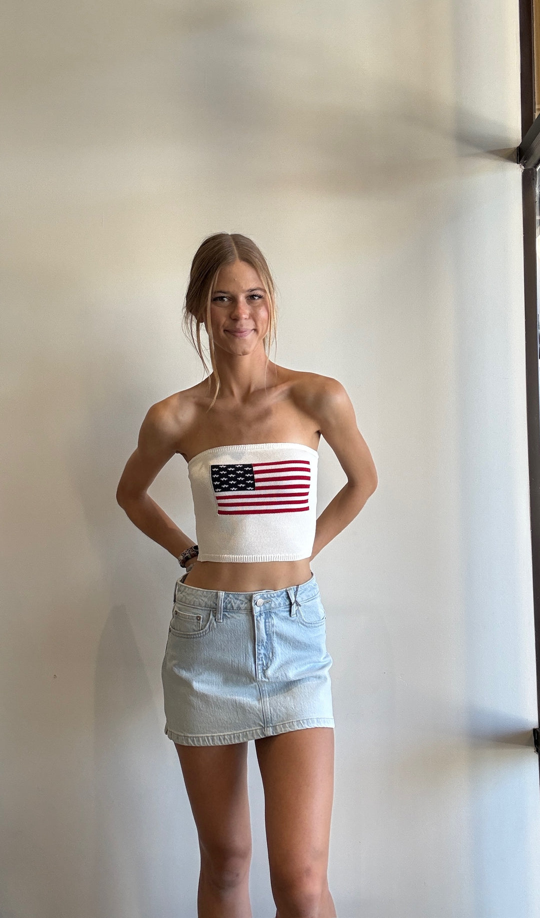 Lovin America Flag Crop Knit Top