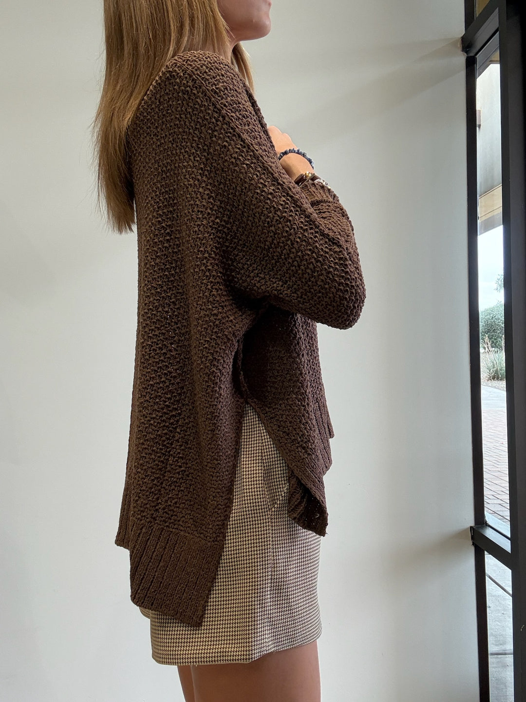 Chloe Dolman Sleeve Mesh Swing Sweater