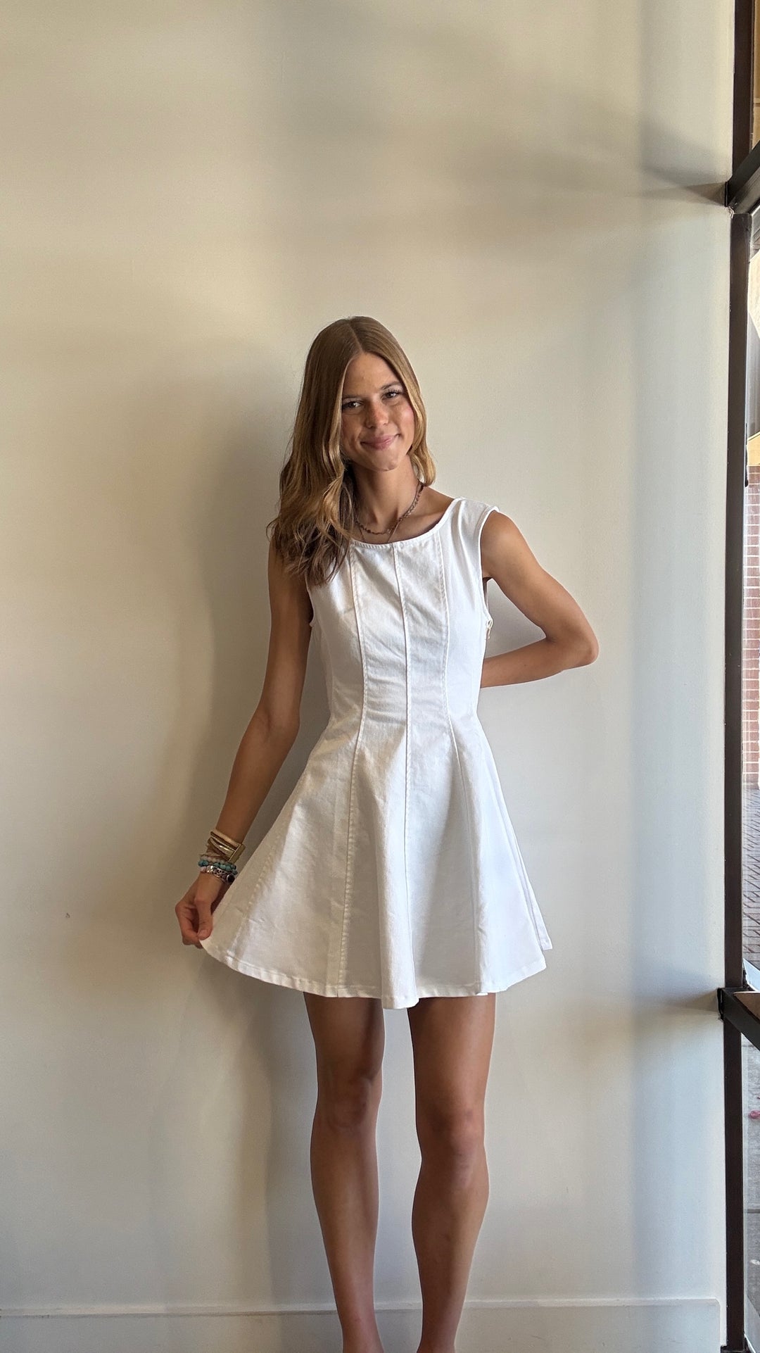 Lilly High Neck Flare Mini Dress White / Medium