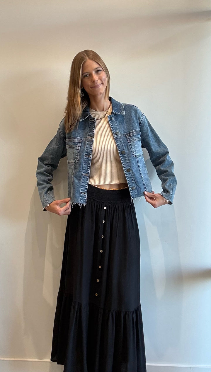 Blain Smocked Waist Button Maxi Skirt