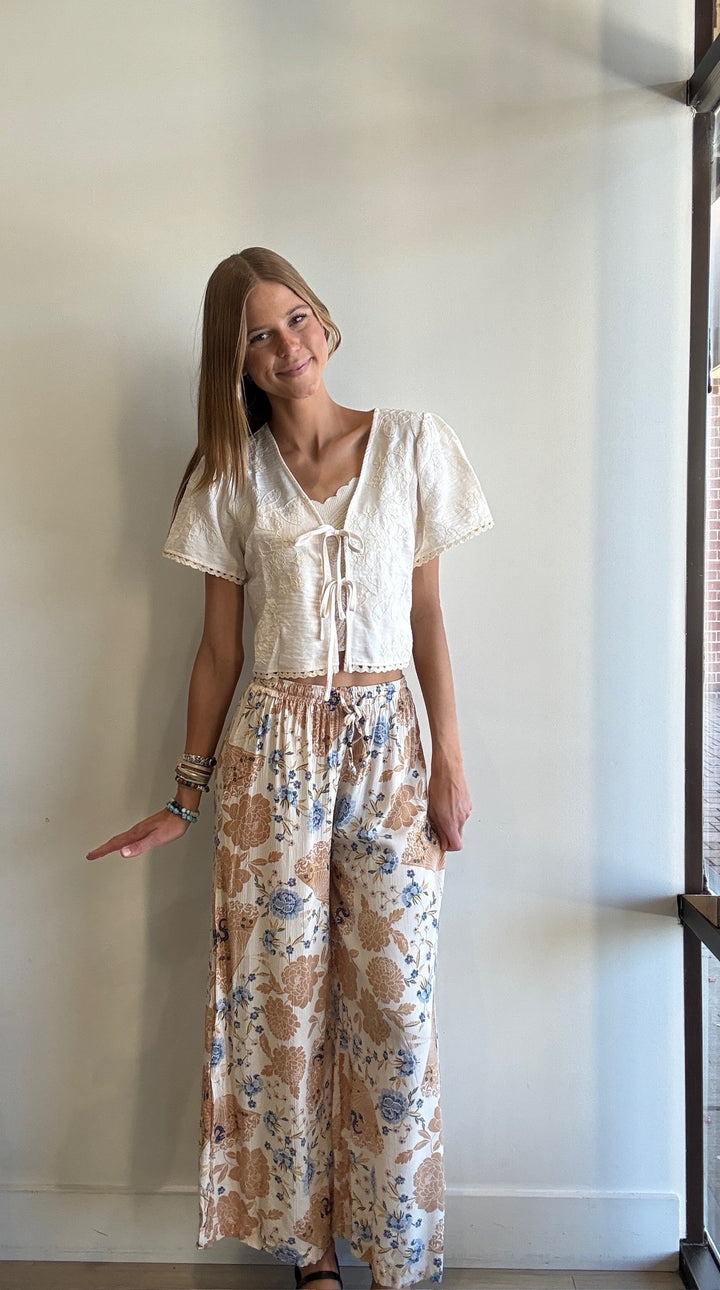 Bella Embroidered Tie Front Top