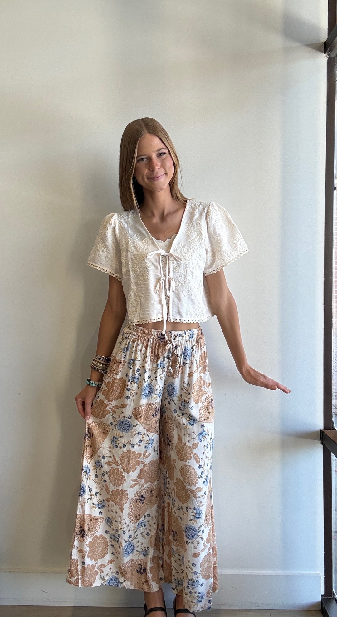 Bella Embroidered Tie Front Top