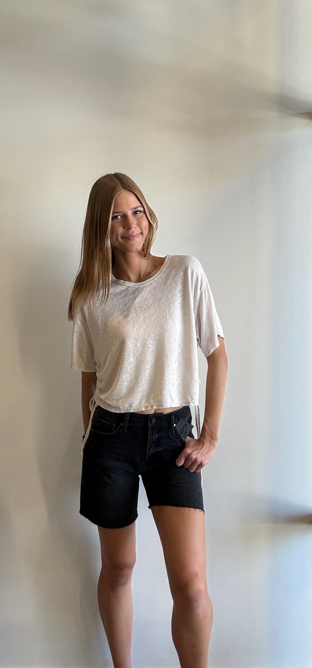 Tori Side Tie Crop Slub Top