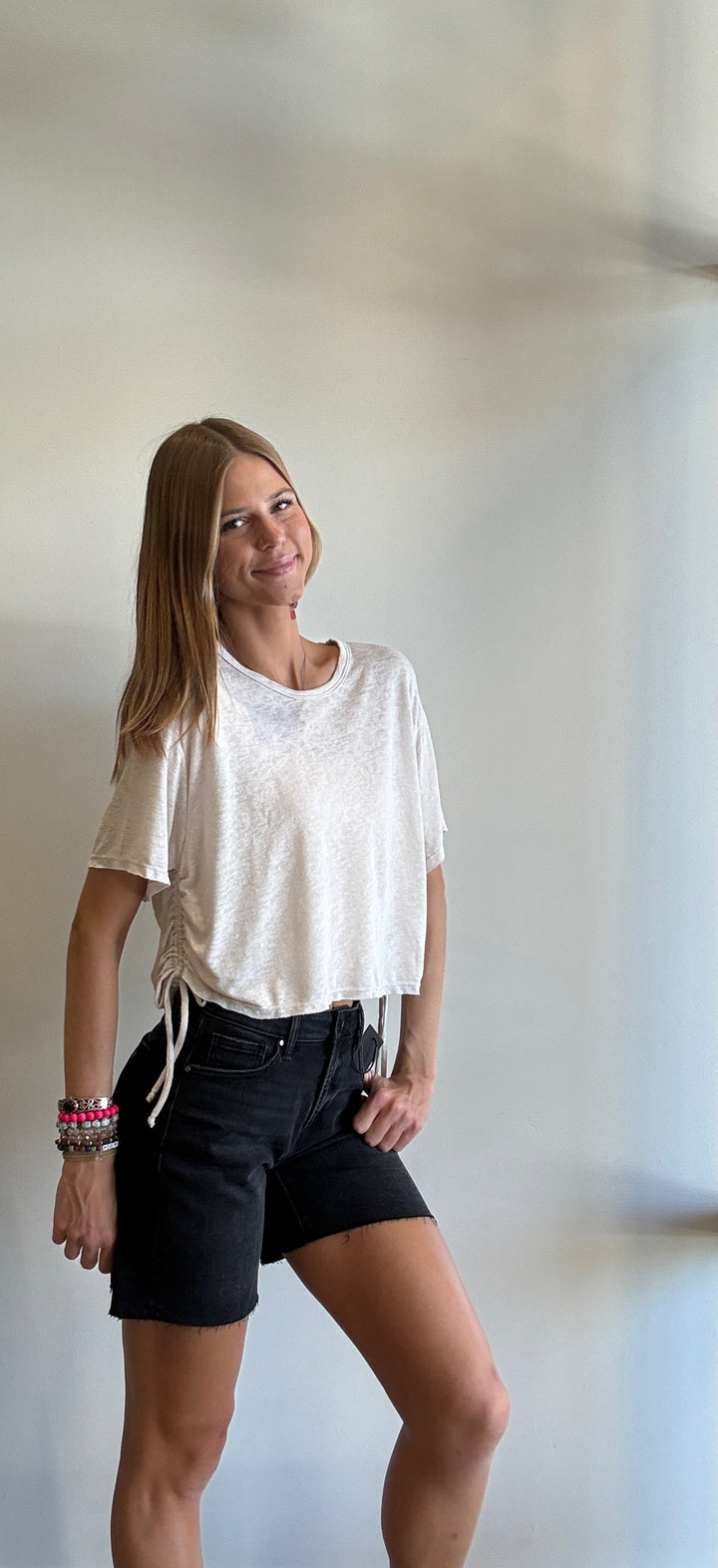 Tori Side Tie Crop Slub Top